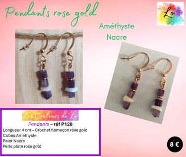 Boucles pendants rose gold Améthyste Nacre Les Couleurs de Lo