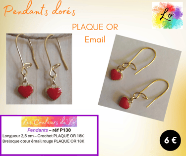 Boucles pendants Plaqué or cœur émail rouge Les Couleurs de Lo