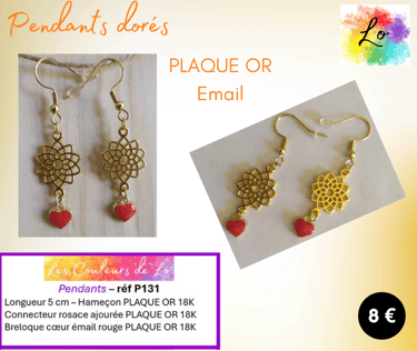 Boucles pendants Plaqué or étoile ajourée cœur émail rouge Les Couleurs de Lo