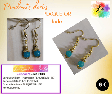 Boucles pendants Plaqué or Jade bleu Les Couleurs de Lo