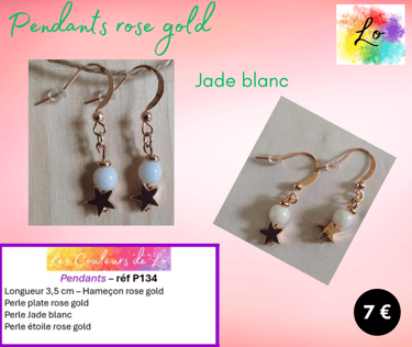 Boucles pendants rose gold Jade blanc étoile acier Les Couleurs de Lo