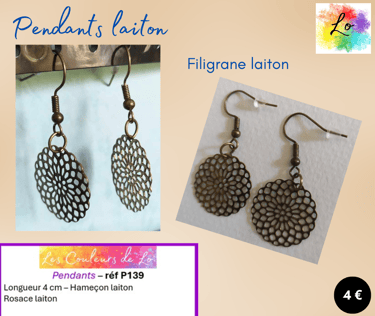 Boucles pendants laiton rosace métal Les Couleurs de Lo