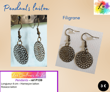 Boucles pendants laiton rosace filigrane laiton Les Couleurs de Lo