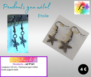 Boucles pendants gun métal étoile acier Les Couleurs de Lo