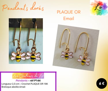 Boucles pendants Plaqué or abeille émail Les Couleurs de Lo