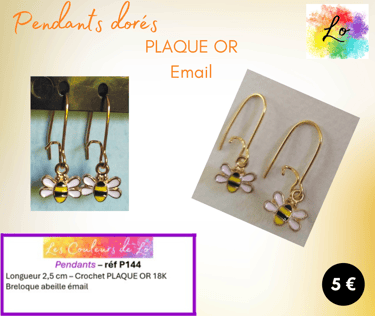 Boucles pendants Plaqué or abeille émail Les Couleurs de Lo