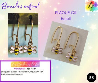 Boucles pendants Plaqué or abeille émail  Les Couleurs de Lo