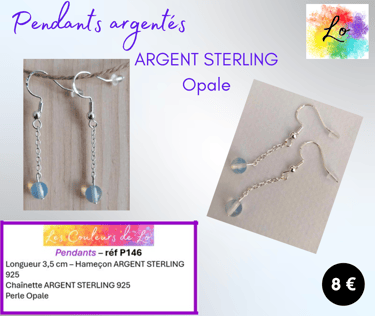 Boucles pendants Argent Sterling 925 Opale Les Couleurs de Lo