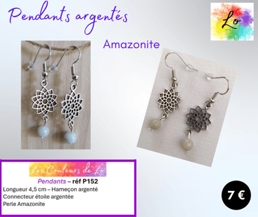 Boucles pendants argentés étoile acier Amazonite Les Couleurs de Lo