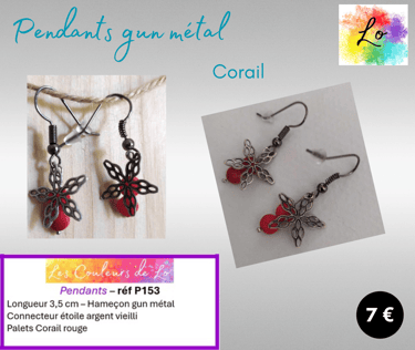 Boucles pendants gun métal Corail étoile acier Les Couleurs de Lo