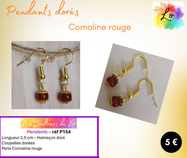 Boucles pendants dorés Cornaline rouge Les Couleurs de Lo