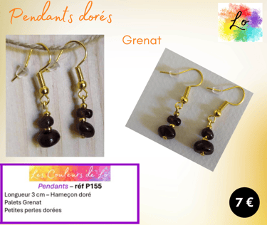 Boucles pendants dorés Grenat Les Couleurs de Lo