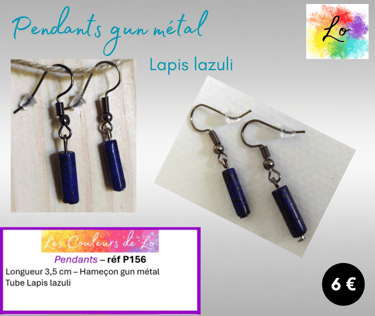 Boucles pendants gun métal Lapis lazuli Les Couleurs de Lo