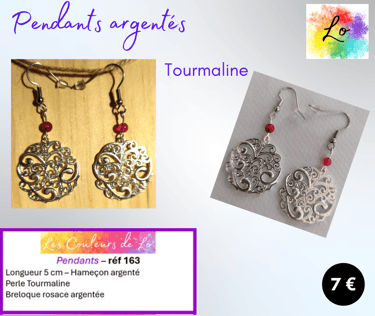 Boucles pendants argentés Tourmaline rosace métal Les Couleurs de Lo