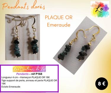 Boucles pendants Plaqué or Emeraude Les Couleurs de Lo