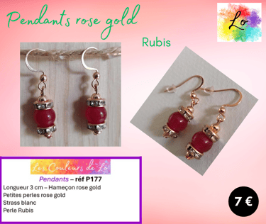 Boucles pendants rose gold strass blanc Rubis Les Couleurs de Lo