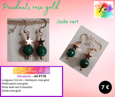 Boucles pendants rose gold Jade vert étoile acier Les Couleurs de Lo