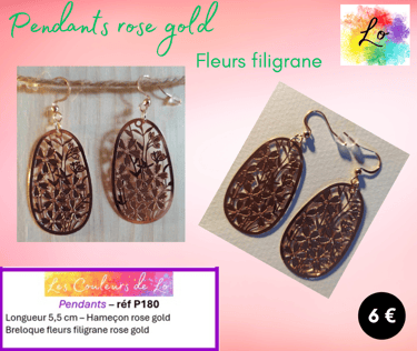 Boucles pendants rose gold fleurs filigrane acier Les Couleurs de Lo