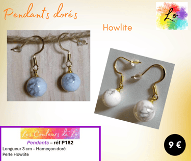 Boucles pendants dorés Howlite Les Couleurs de Lo