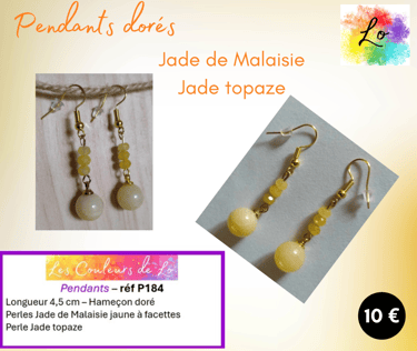 Boucles pendants dorés Jade topaze Jade de Malaisie jaune Les Couleurs de Lo
