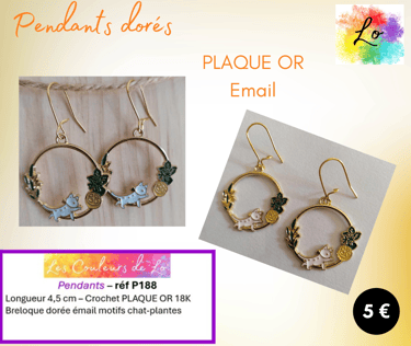Boucles pendants Plaqué or décor émail lapin Les Couleurs de Lo