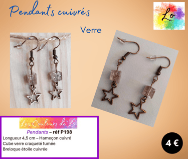 Boucles pendants cuivrés verre craquelé étoile métal Les Couleurs de Lo