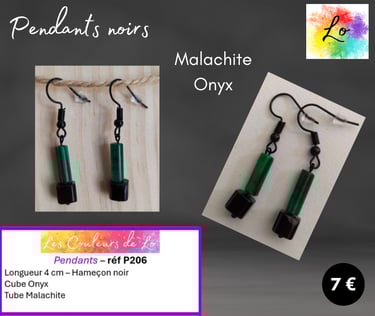 Boucles pendants noirs Malachite Onyx Les Couleurs de Lo
