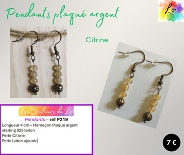 Boucles pendants Plaqué arBoucles pendants Plaqué argentgent Citrine perle laiton Les Couleurs de Lo