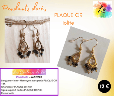 Boucles pendants Plaqué or chandelier Plaqué or Iolite