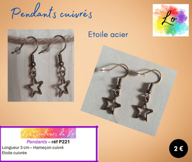 Boucles pendants cuivrés étoile acier Les Couleurs de Lo