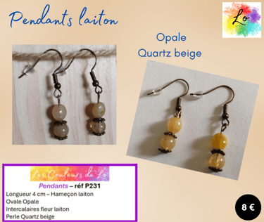 Boucles pendants laiton Opale Quartz beige Les Couleurs de Lo