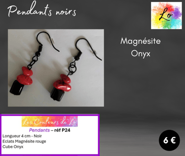 Boucles pendants noirs Magnésite Onyx Les Couleurs de Lo