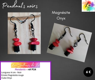 Boucles pendants noirs Magnésite Onyx Les Couleurs de Lo