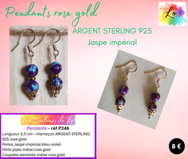 Boucles pendants Argent Sterling 925 rose gold Jaspe impérial Les Couleurs de Lo