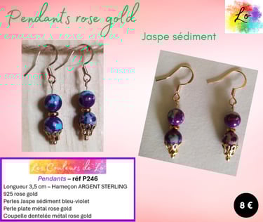 Boucles pendants Argent Sterling 925 rose gold Jaspe sédiment Les Couleurs de Lo