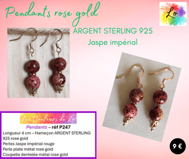 Boucles pendants Argent Sterling 925 rose gold Jaspe impérial Les Couleurs de Lo