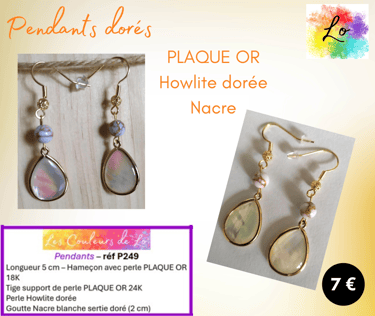 Boucles pendants Plaqué or Howlite dorée Nacre Les Couleurs de Lo