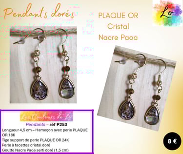 Boucles pendants Plaqué or Cristal doré Nacre Paoa Les Couleurs de Lo