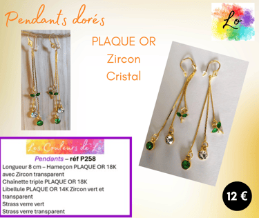 Boucles pendants Plaqué or libellule Zircon cristal Les Couleurs de Lo