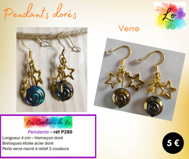 Pendants dorés verre à relief breloques étoile acier Les Couleurs de Lo