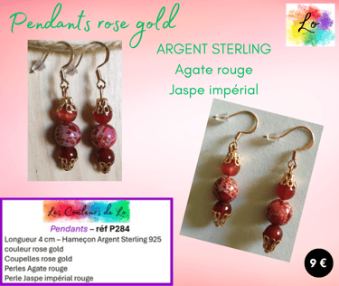 Boucles pendants Argent Sterling Agate rouge Jaspe impérial Les Couleurs de Lo