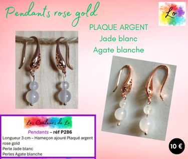 Boucles pendants Plaqué argent Jade blanc Agate blanche Les Couleurs de Lo