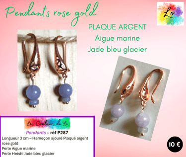 Boucles pendants Plaqué argent Aigue marine Jade bleu glacier Les Couleurs de Lo