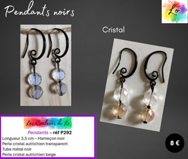 Boucles pendants noirs cristal autrichien Les Couleurs de Lo