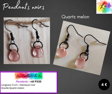 Boucles pendants noirs Quartz melon Les Couleurs de Lo