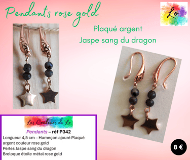 Boucles pendants Plaqué argent rose gold Jaspe sang du dragon étoile rose gold Les Couleurs de Lo