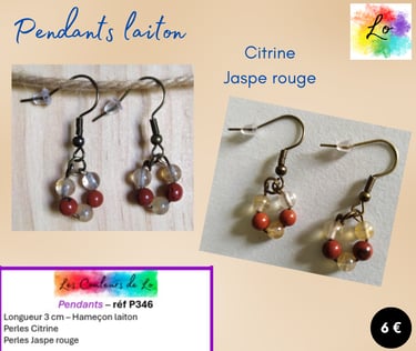 Boucles pendants laiton Citrine Jaspe rouge Les Couleurs de Lo