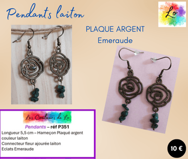 Boucles pendants Plaqué argent laiton fleur ajourée Emeraude Les Couleurs de Lo