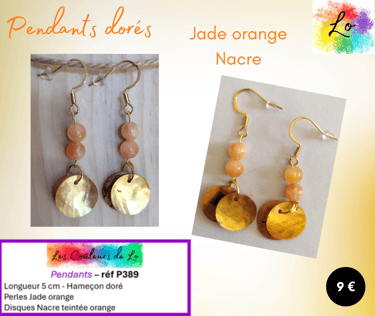 Boucles pendants dorés Jade orange Nacre orange Les Couleurs de Lo