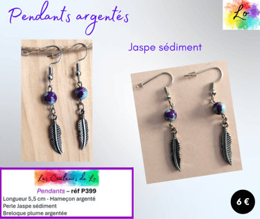 Boucles pendants argentés Jaspe sédiment Les Couleurs de Lo